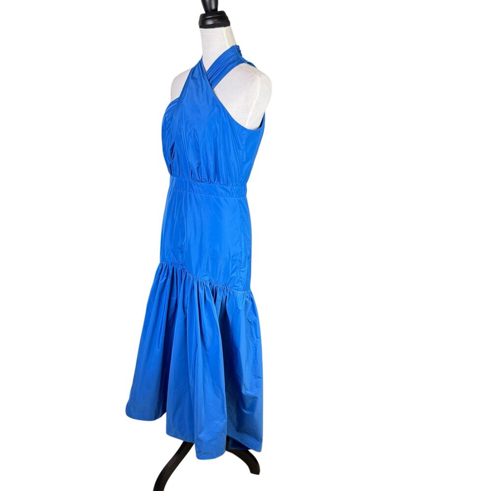 Veronica Beard Radley Blue Asymmetric Tiered Taffeta Crossover Neck Maxi Dress - Picture 4 of 11